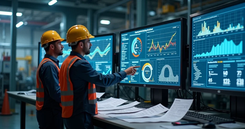 Equipo de mantenimiento industrial compara la plataforma predictiva con los métodos tradicionales en una sala de control