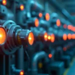 Primer plano de varios sensores industriales que supervisan equipos en una fábrica