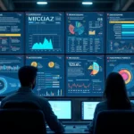 Industrial control room screen showing automated alert workflows with graphs and notifications